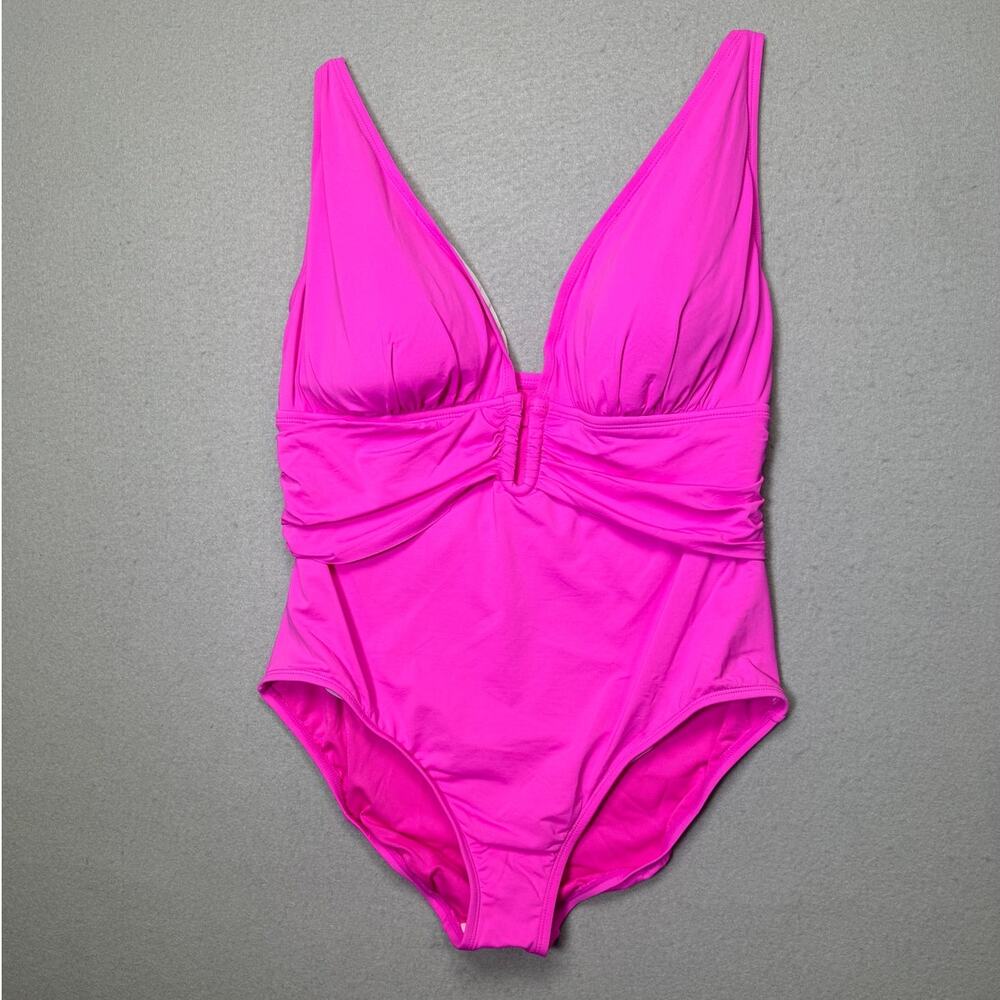 Bleu by Rod Beattie Plunge Plunging-Neck Swimsuit Dahlia pink 16W $98